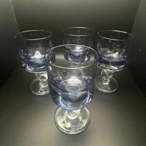 Murano Sommerso Handmade Blue Pinched Wine Goblets Set Of 4 Italy